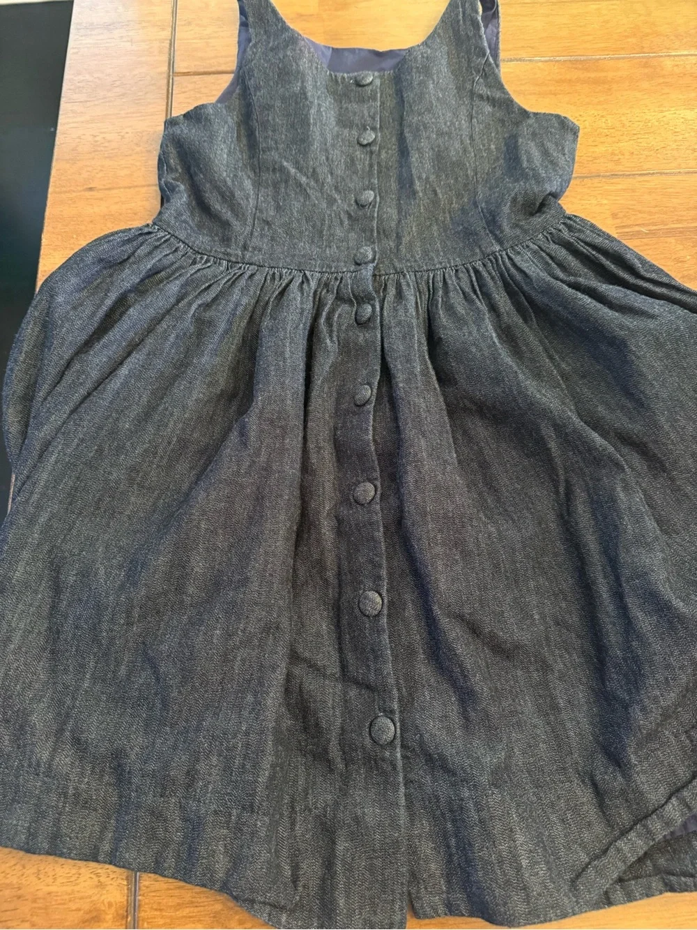 Ralph Lauren Girls Dark Wash Denim Chambray Button Back Skater Dress Size 14